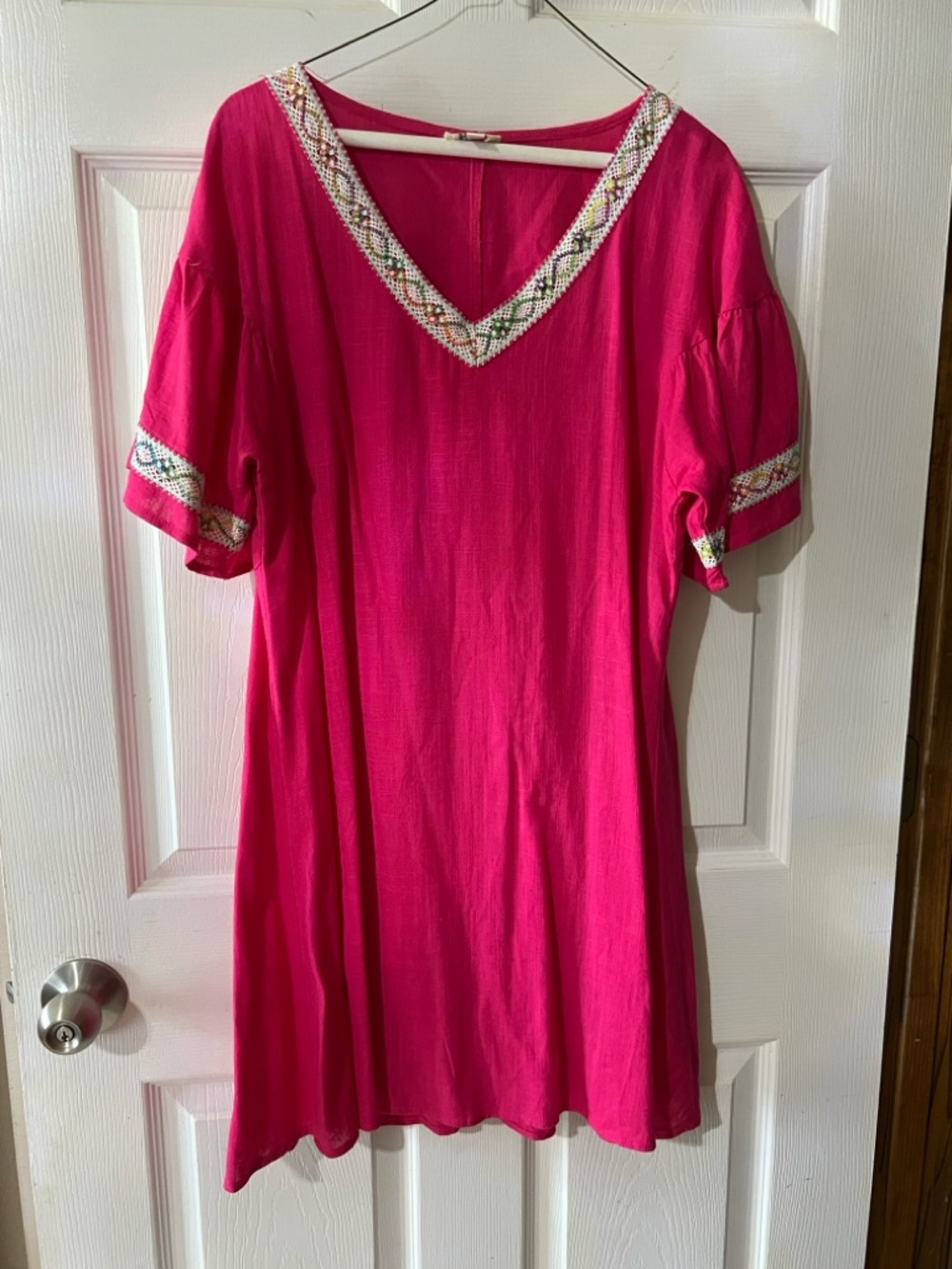 Umgee Hot Pink Embellished V-Neck Dress